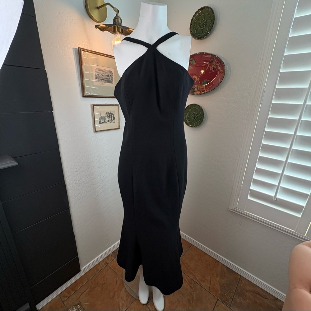 Dress The Population Dress Black Halter Straps Mermaid Whimsy Dark Romantic